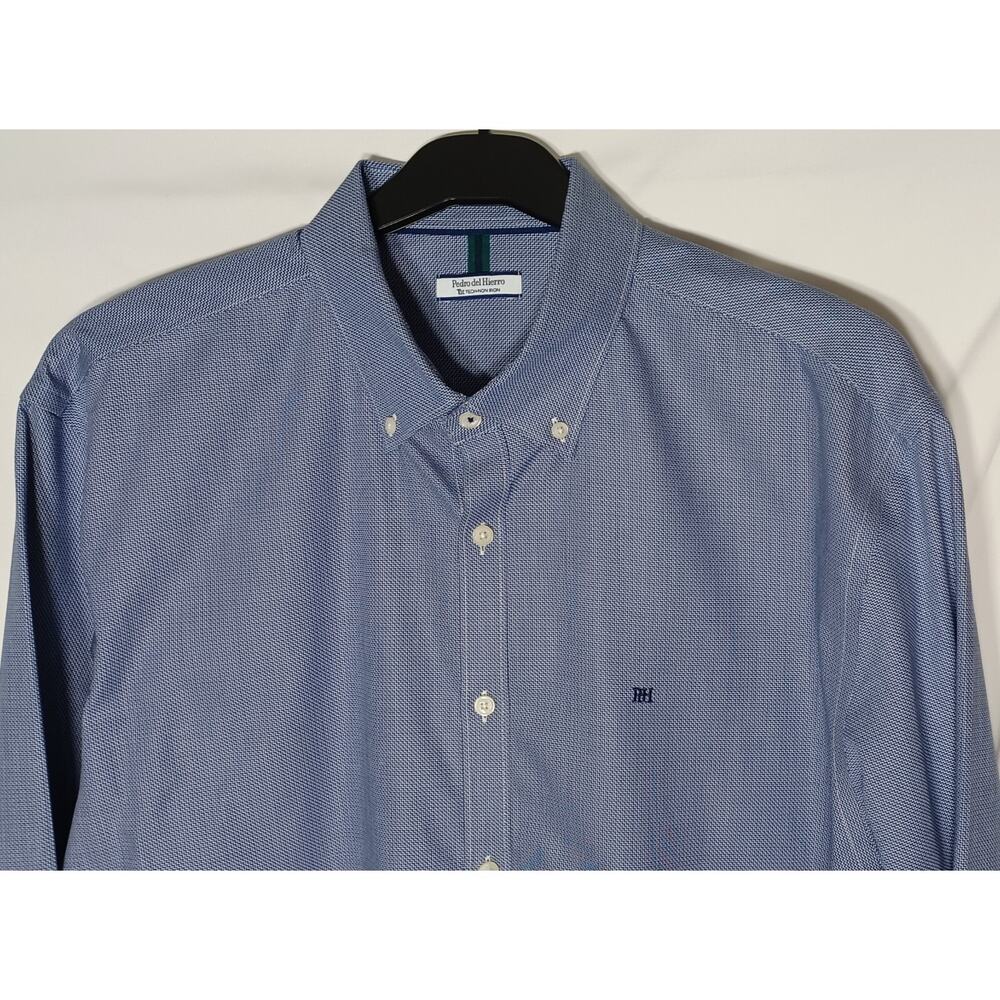 Piedro del Hierro Tech Non-Iron Men's 46(*see below) Blue Button Up Dress Shirt